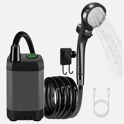 شطاف سفر ومضخة ماء مع مستشعر درجات الحراره برأسين دش وشطاف OUTDOOR SHOWERHEAD