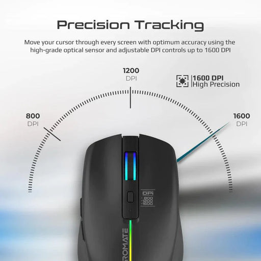 PROMATE Kitt 2.4GHz Wireless Ergonomic Optical Mouse with LED Rainbow Lights  Mouse