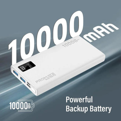 PROMATE Bolt-10Pro 10000mAh Compact Smart Charging Power Bank with Dual USB-A & USB-C Output  Compact Power Bank