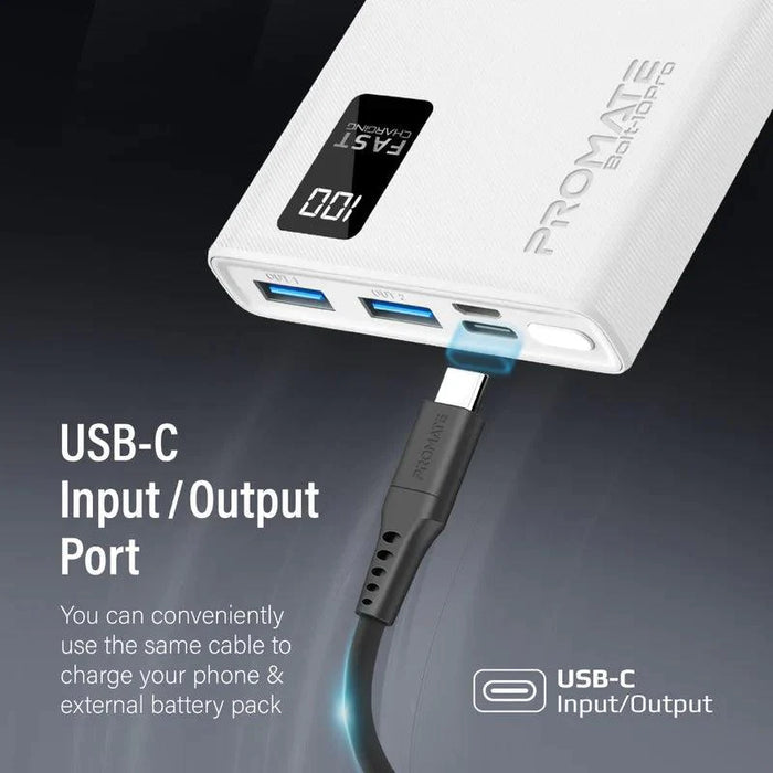 PROMATE Bolt-10Pro 10000mAh Compact Smart Charging Power Bank with Dual USB-A & USB-C Output  Compact Power Bank