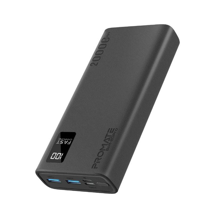 PROMATE Bolt-20Pro 20000mAh Compact Smart Charging Power Bank with Dual USB-A & USB-C Output  Compact Power Bank