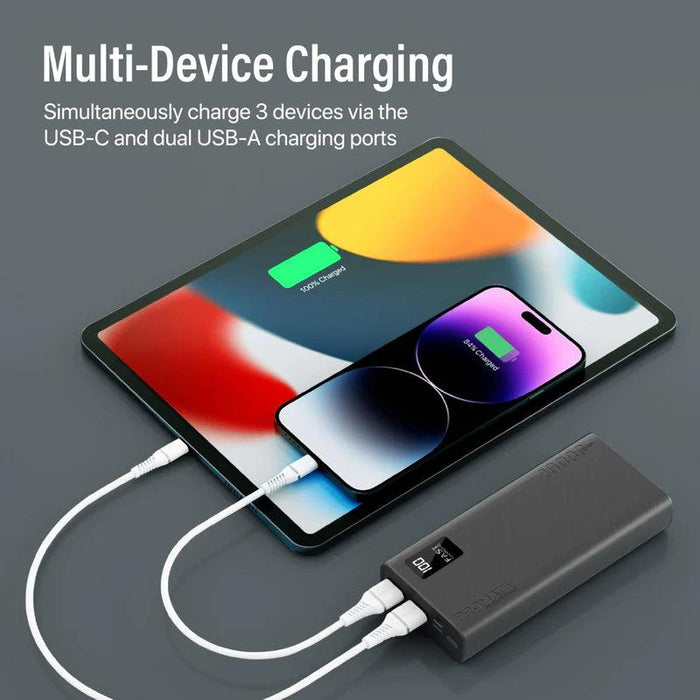 PROMATE Bolt-20Pro 20000mAh Compact Smart Charging Power Bank with Dual USB-A & USB-C Output  Compact Power Bank