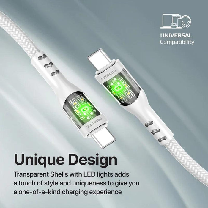 PROMATE TransLine-CC 60W Power Delivery Ultra-Fast USB-C Cable with Transparent Shells  Chargers & Cables & Power Socket