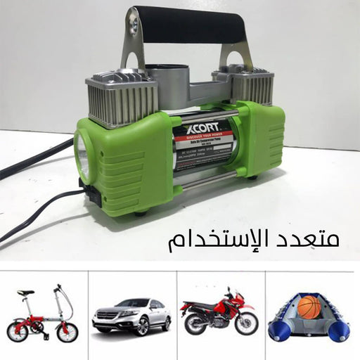 منفاخ عجل سيارة مع ضوء كشاف يعمل على شاحن السيارة XCORT Auto Air Compressor  مستلزمات واكسسوارات السيارة