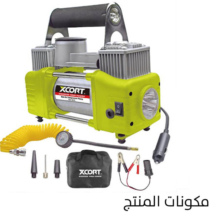 منفاخ عجل سيارة مع ضوء كشاف يعمل على شاحن السيارة XCORT Auto Air Compressor  مستلزمات واكسسوارات السيارة