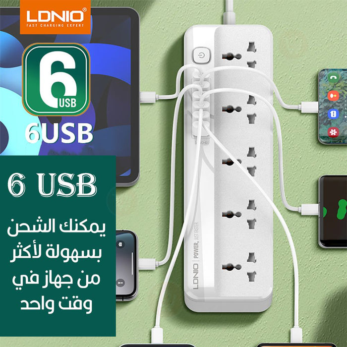 75689وصلة كهربائية بـ5 مقابس و6 مداخل Ldnio SC5614Extension Power Socket 3.4A 6USB  الكترونيات