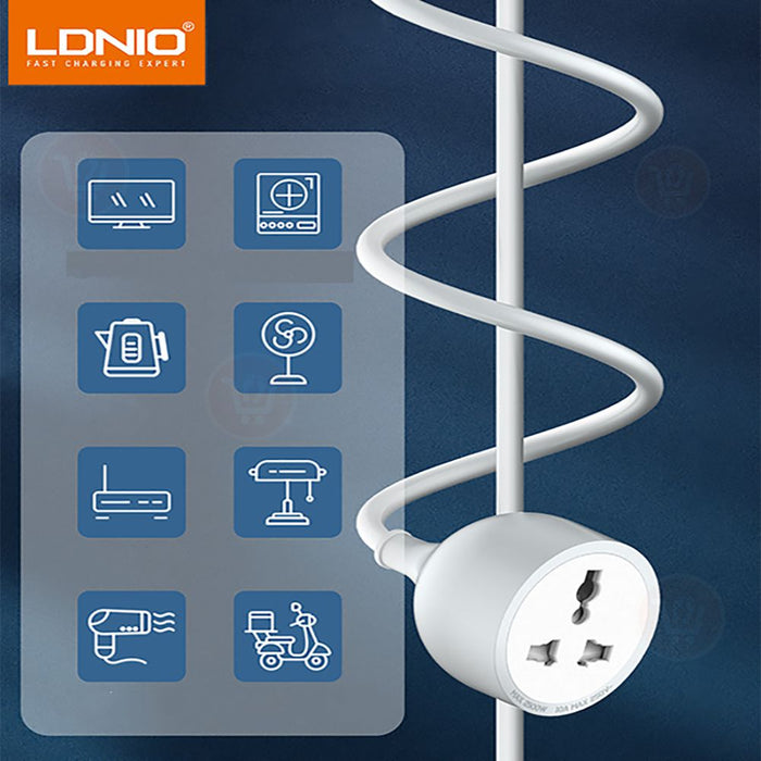 فيش ثلاثي بسلك 5 متر 10امبير Ldnio UNIVERSAL POWER STRIP WITH 5M EXTENSION POWER CORD  الكترونيات