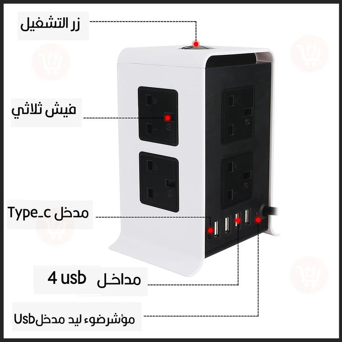 وصلة كهربائية بـ8 مقابس و Vertical Multi -Socket Usb4  الكترونيات