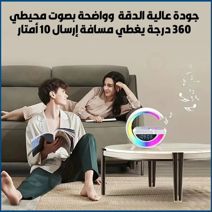 سماعة سبيكر بلوتوث يقاعدة شحن لهواتف الوايرليس وإضاءة ملونة مع ساعة ومنبه  إكسسوارات هاتف وكمبيوتر