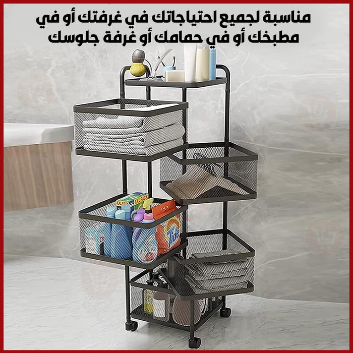 رفوف مربعة معدنية متعددة الطبقات لإستخدامات عديدة قابلة للدوران layers Kitchen Rotating Trolley  أدوات منزلية