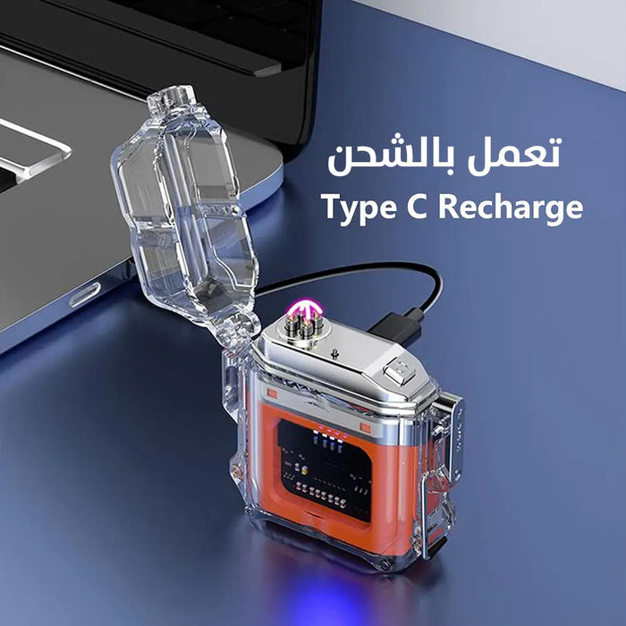 ولاعة دون لهب شحن مقاوم للرياح مع لوكس اضاءة Electric Lighter, Waterproof Rechargeable Dual Arc Flame -  