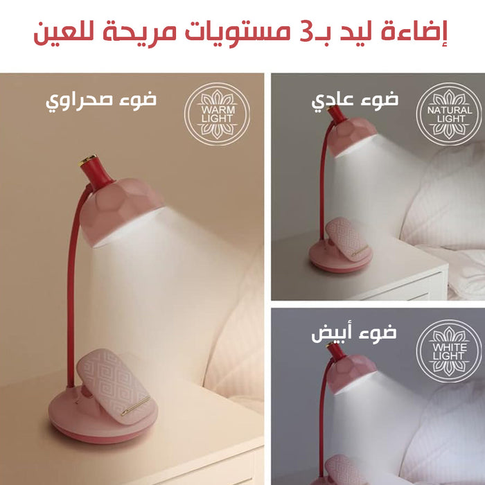 مصباح تيبل لامب وملقط تثبيت وإضاءة ليد يعمل بالشحن Chinese Style Lamp  إضاءة