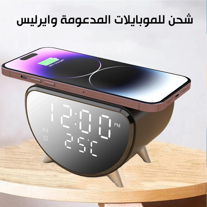 ساعة منبه وباوربانك شحن موبايل وايرليس WIRELESS FAST CHARGING  الكترونيات