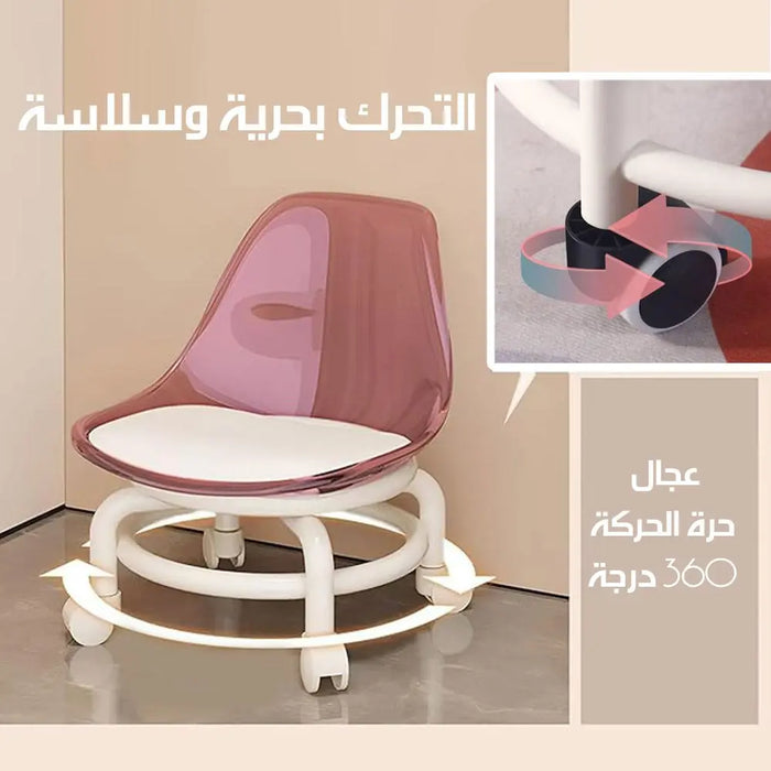 كرسي شفاف دوار منخفض الارتفاع بعجلات دوارة Mini Stool With Wheels -  