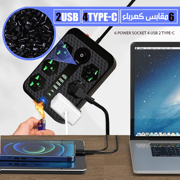 6مقابس كهربائية /6 POWER SOCKET 4 USB 2 Type-C  مقابس كهربائية