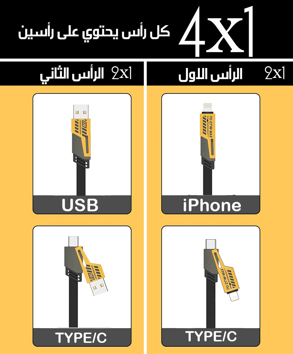 4x1 كابل الشحن السريع المتعدد الرؤوس في رأس واحد MULTI-HEAD FAST CHARGING CABLE