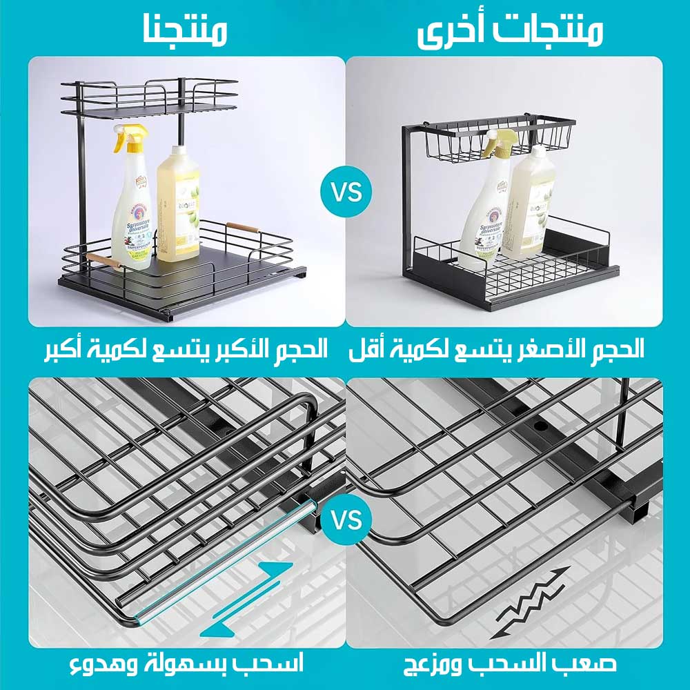 رف مزدوج قابل للسحب لتنظيم المطبخ Double Pull-Out Mesh Rack