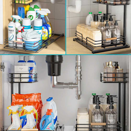 رف مزدوج قابل للسحب لتنظيم المطبخ Double Pull-Out Mesh Rack