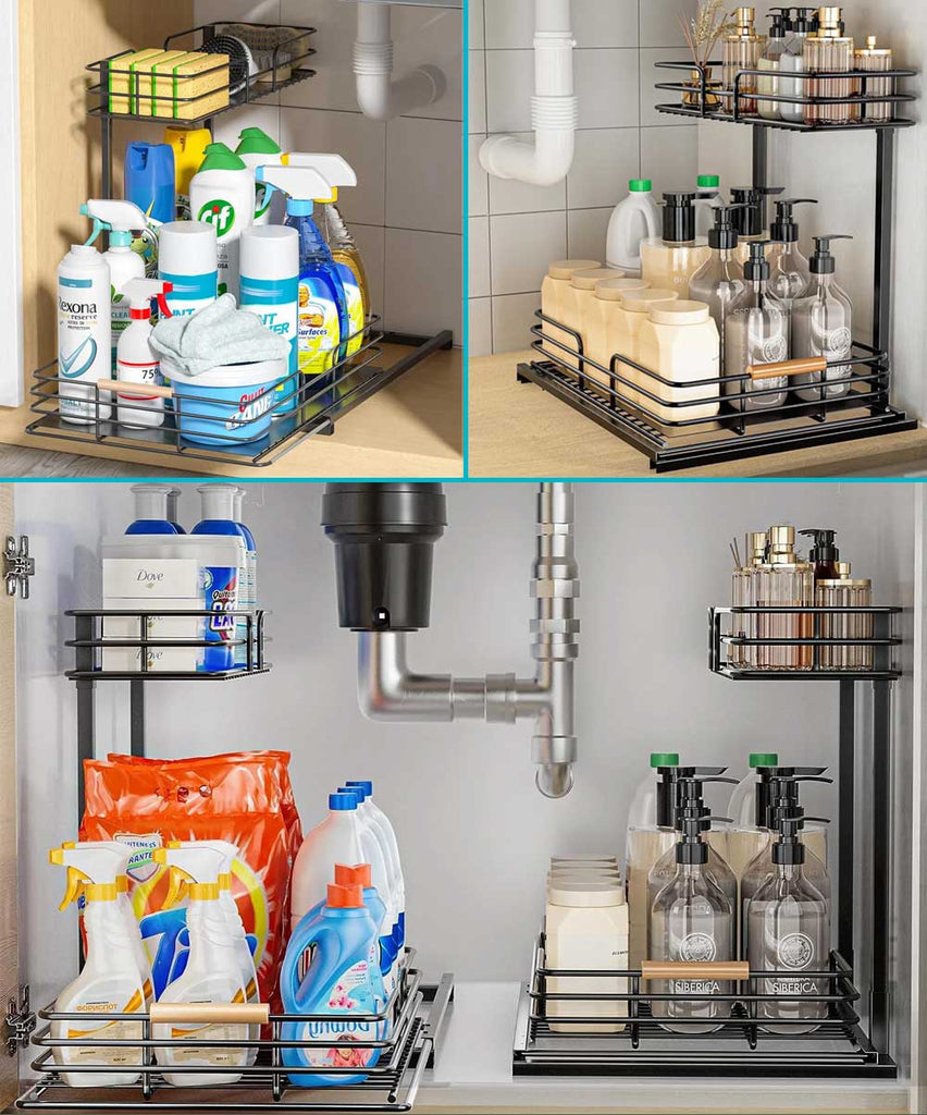 رف مزدوج قابل للسحب لتنظيم المطبخ Double Pull-Out Mesh Rack