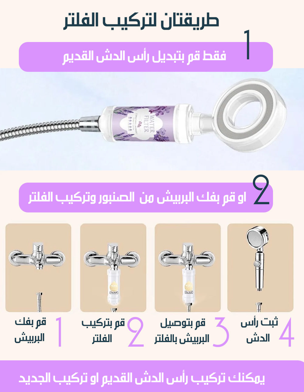 فلتر مياه الاستحمام مع رأس دش بفيتامين سي و روائح عطرة Polypropylene Filter Shower Head