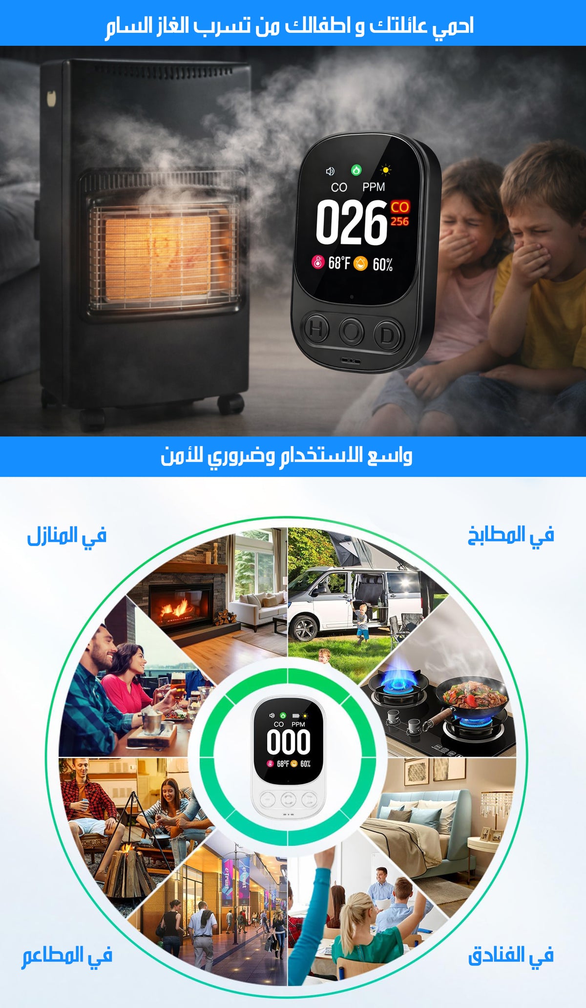 جهاز إنذار لتسرب الغاز وأول أكسيد الكربون Gas & Carbon Monoxide Alarm