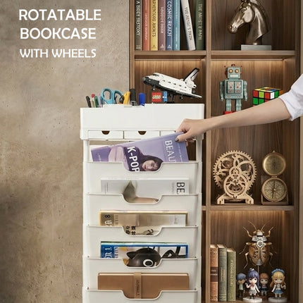خزانة كتب وقرطاسية بعجلات و 5 أرفف Rotatable Bookcase With Wheels