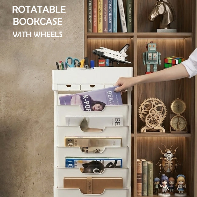 خزانة كتب وقرطاسية بعجلات و 5 أرفف Rotatable Bookcase With Wheels
