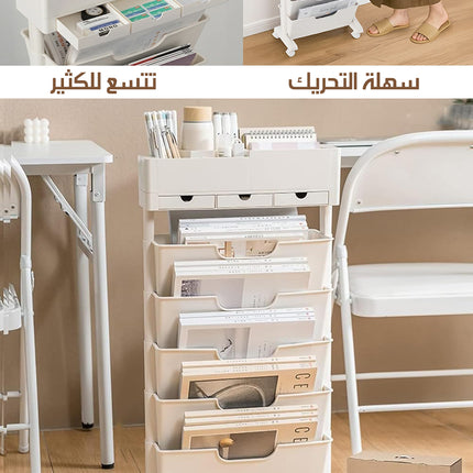 خزانة كتب وقرطاسية بعجلات و 5 أرفف Rotatable Bookcase With Wheels