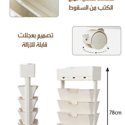 خزانة كتب وقرطاسية بعجلات و 5 أرفف Rotatable Bookcase With Wheels