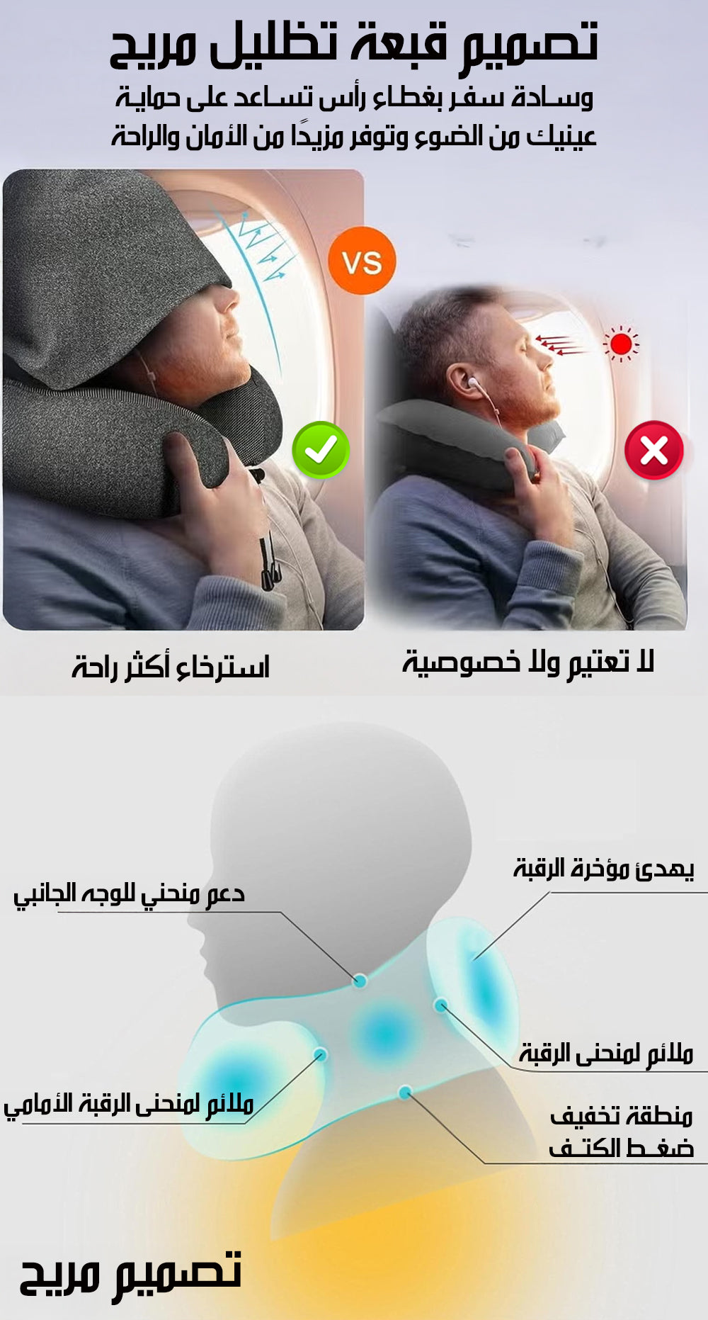 وسادة سفر للرقبة ميموري فوم مع قبعة Memory Foam Travel Pillow