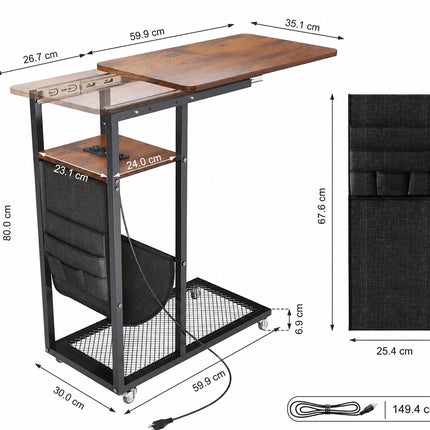طاولة جانبية منزلقة بوصلة شحن ومقبسينTABLE WITH POWER STRIP