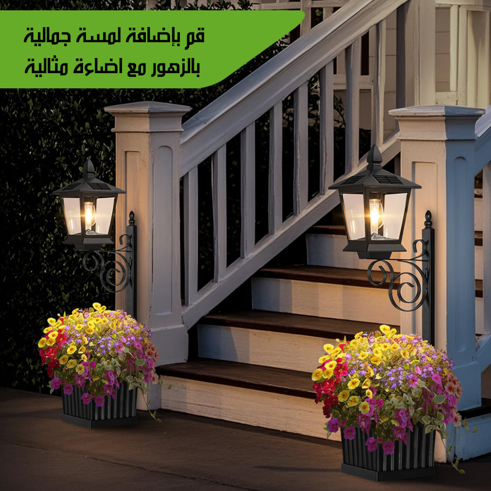 اضاءة ديكور خارجي شمسي مزود بحوض زهور SOLAR OUTDOOR LIGHTING DECORATION WITH FLOWER POT