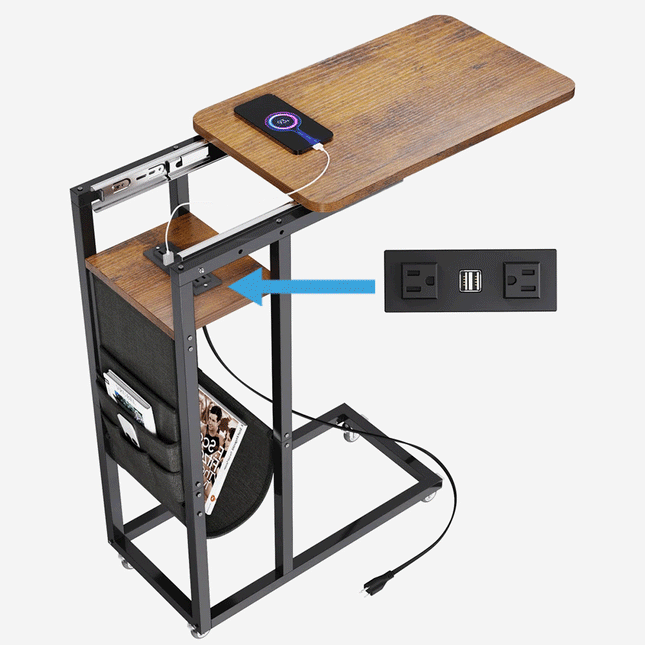 طاولة جانبية منزلقة بوصلة شحن ومقبسينTABLE WITH POWER STRIP