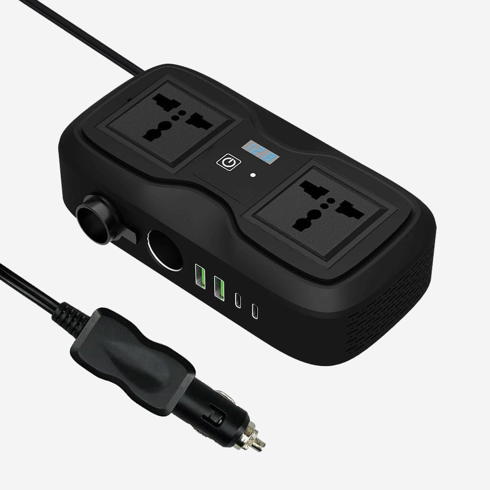 محول طاقة من مدخل ولاعة السيارة الى مقابس و مخارج شحن POWER INVERTER WITH 2 UNIVERSAL SOCKETS