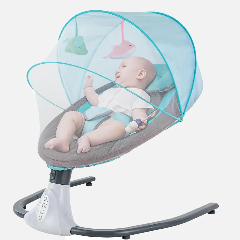 كرسي هزاز للأطفال بناموسية مع سماعة موسيقى بلوتوث مع ريموت تحكم Baby Electric Rocking Chair 