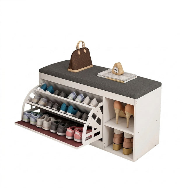 خزانة أحذية خشبية ثلاثة ارفف مع مقعد Shoe Bench With Storage