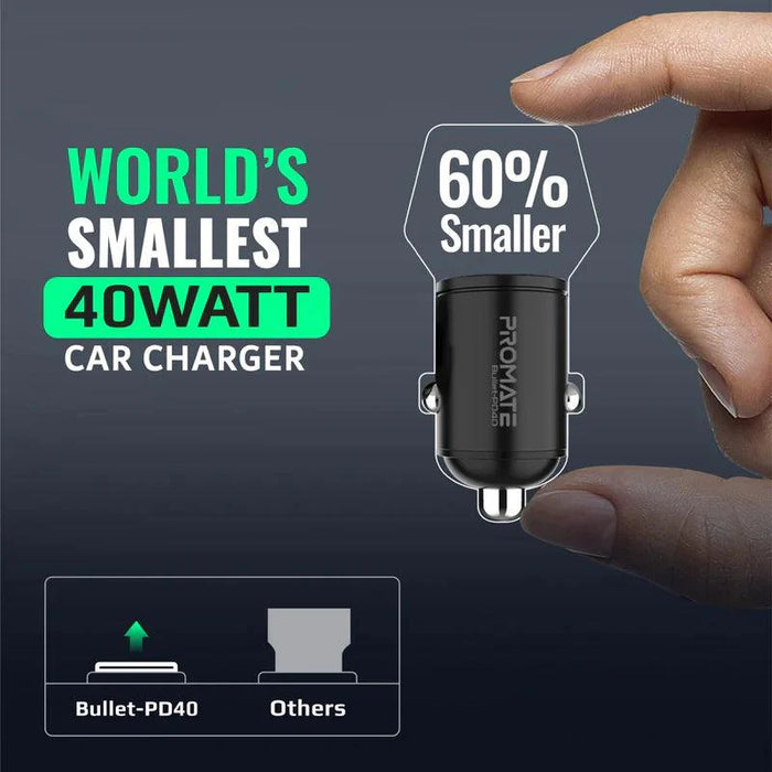 PROMATE Bullet-PD40 RapidCharge™ 40W Car Charger with Dual USB-C Power Delivery Ports  Chargers & Cables & Power Socket