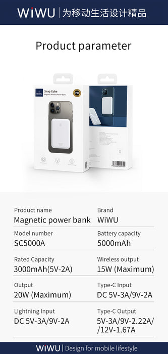 WiWU Portable Charger Magnetic Wireless Charging Power Bank 5000mAh  Powerbank