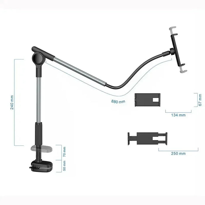 Long Arm Table Stand Holder Aluminum Lazy Tablet Phone Holder Universal Desktop Phone Clip Bedside Stand for iPhone iPad Samaung  حامل هاتف