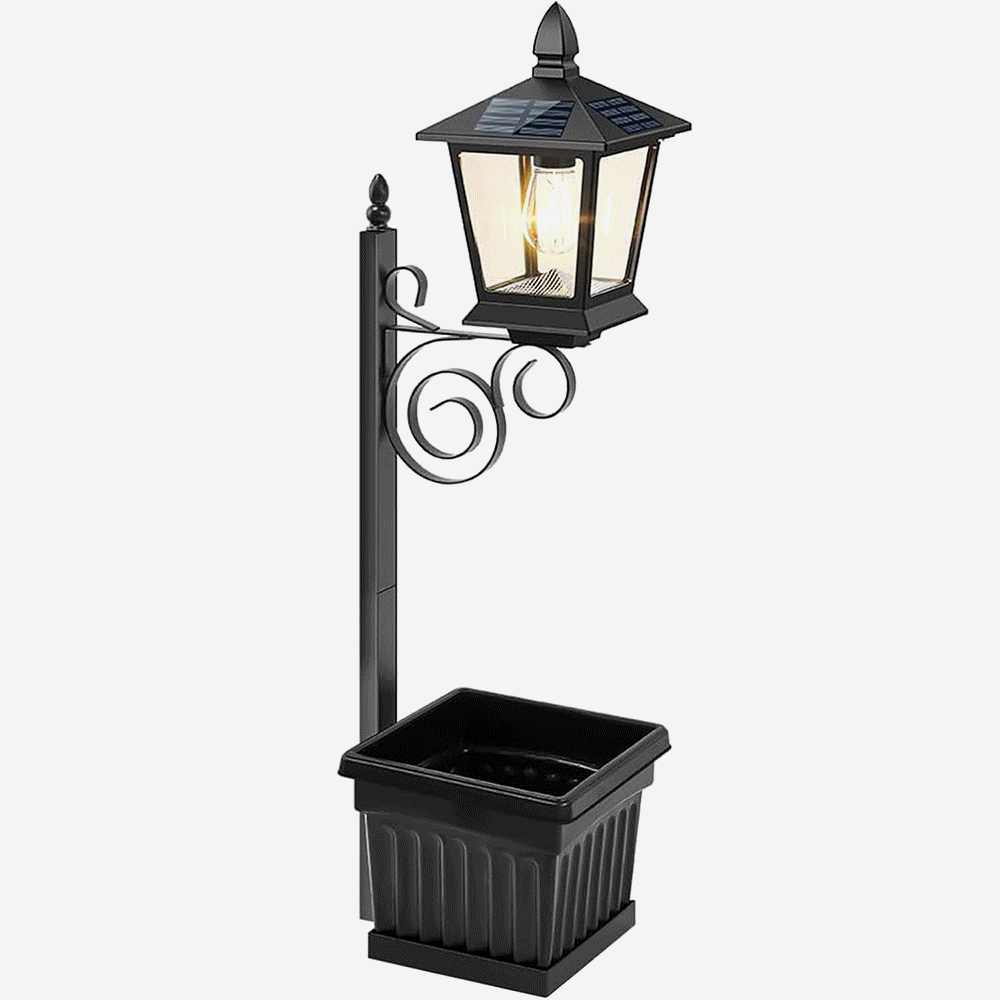 اضاءة ديكور خارجي شمسي مزود بحوض زهور SOLAR OUTDOOR LIGHTING DECORATION WITH FLOWER POT