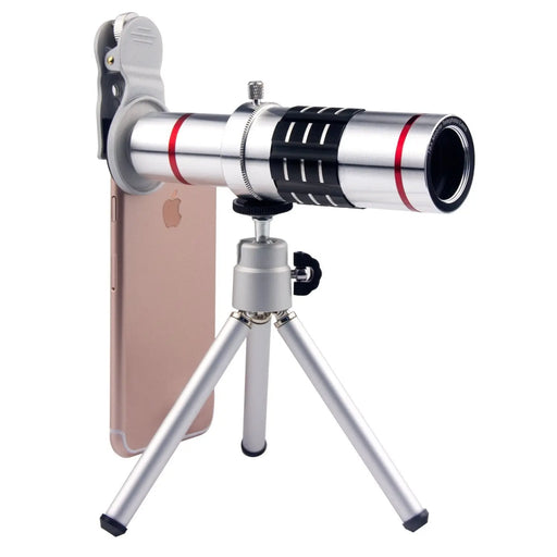 تيليسكوب تكبير X18 لكاميرة الهاتف مع قاعدة تثبيت ثلاثية Portable 18x Zoom Telescope Lens With Phone Holder+tripod -  الكترونيات