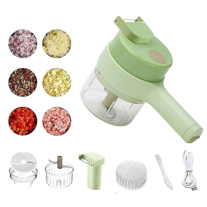 مفرمة ثوم وقشارة وتقطيع شرائح وفرشاة تنظيف تعمل بالشحن 4in1 Handheld Electric Vegetable Cutter  أدوات المطبخ