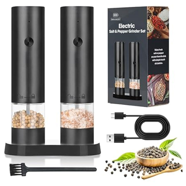 مطحنة ملح وفلفل كهربائية قابلة للشحن Electric Salt & Pepper Grinder Set