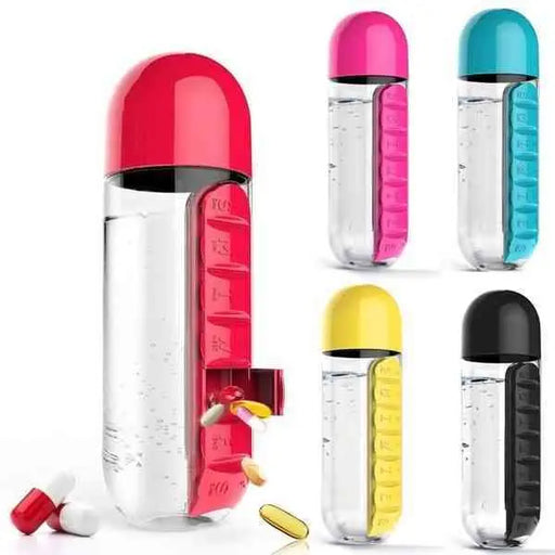 مطرة مع منظم أدوية Portable Pill box Water bottle -  