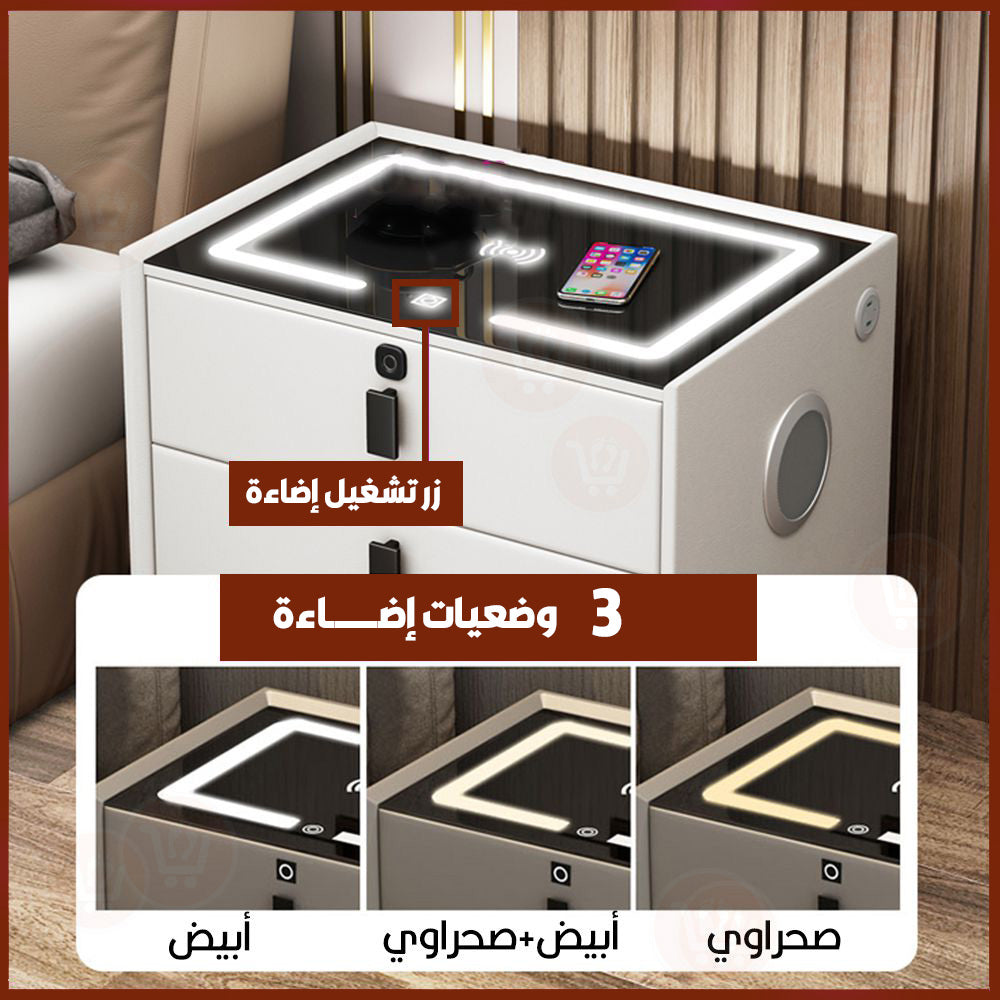 درج ثلاثي (كوميدينا)إلكـترونية عصرية Smart Bedside Table Nordic Simple Modern Locker  أثاث منزلي