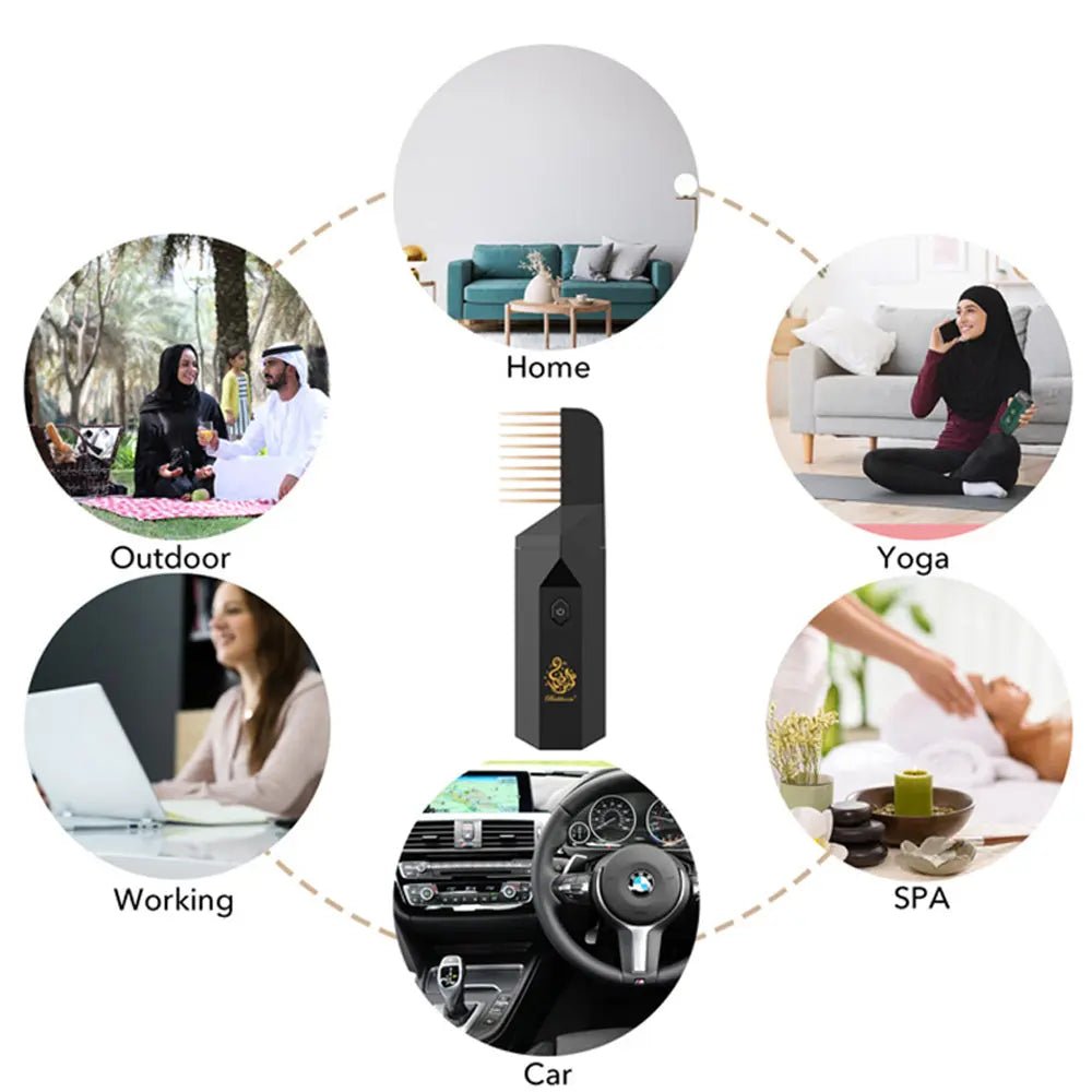 مبخرة بمشط لتبخير الشعر تعمل بالشحن USB Rechargeable Comb Bakhoor Burner 2738