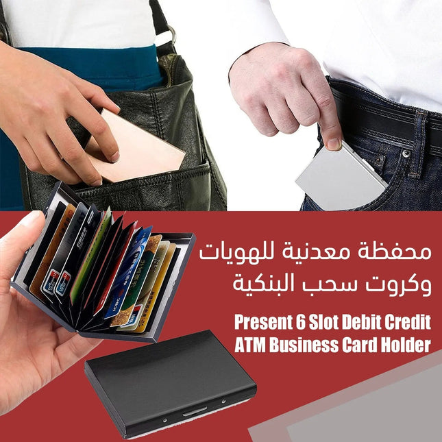 محفظة معدنية للهويات وكروت سحب البنكية Present 6 Slot Debit Credit ATM Business Card Holder 3419
