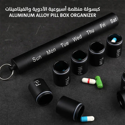 منظم أدوية وفيتامين يومي أسطواني الشكل Portable aluminum alloy medicne 2599
