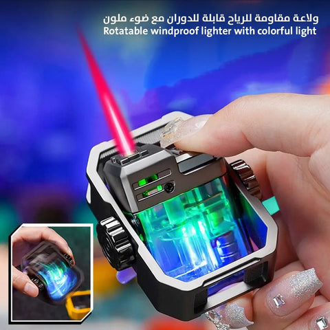 ولاعـة مقاومة للرياح قابلة للدوران مع ضوء ملون Rotatable windproof lighter with colorful light