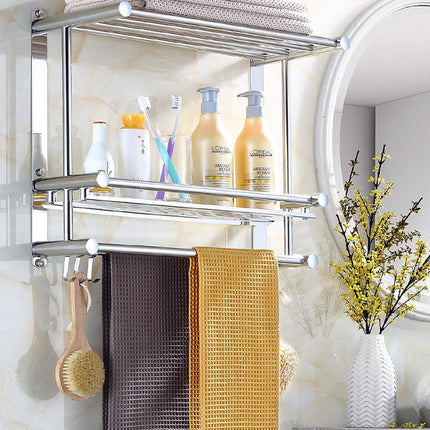 رف تخزين معدني مع خطافات تعليق و علاقة للمناشف  أثاث منزلي